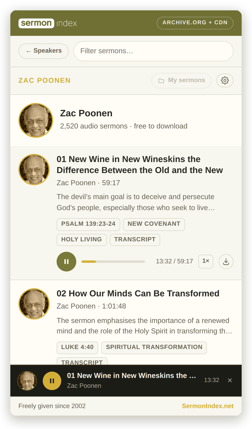 A speaker's sermons, one of them playing