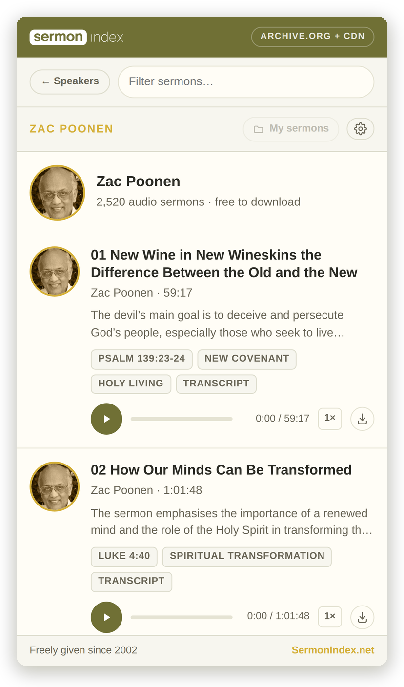 A sermon card with its download button